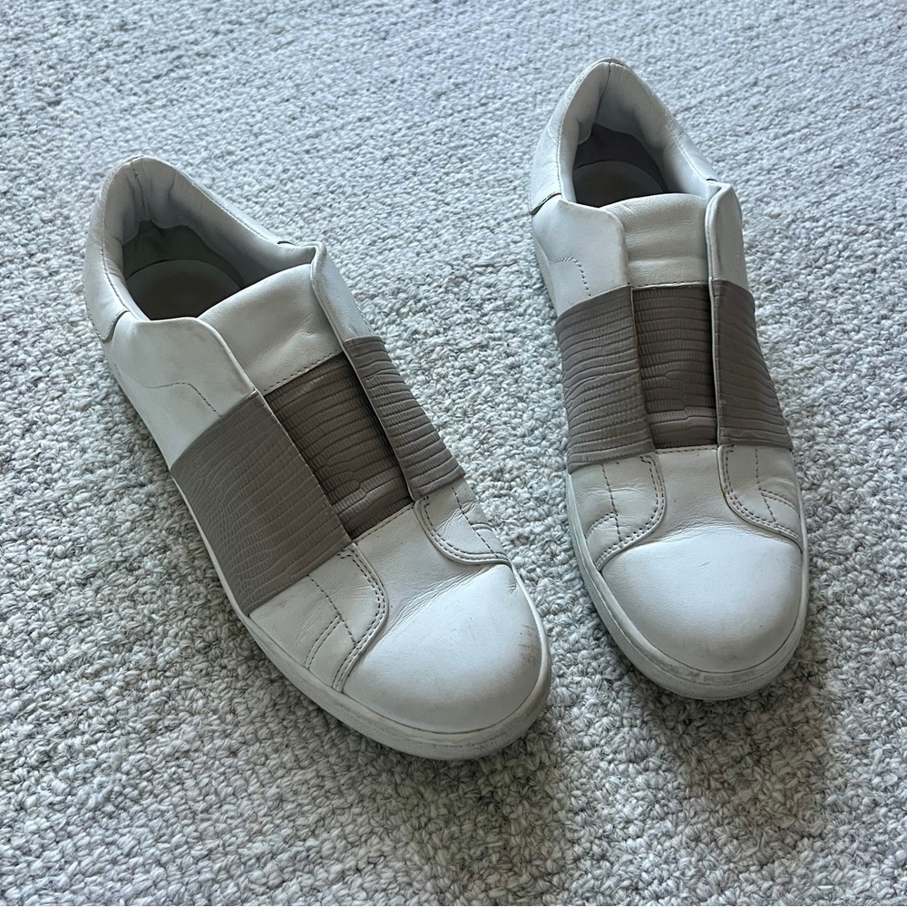 Vince Slip-On Sneakers in White with Taupe Accent